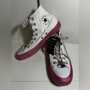 Converse Women's White and Pink Glitter High tops Women’s 7.5 NWT